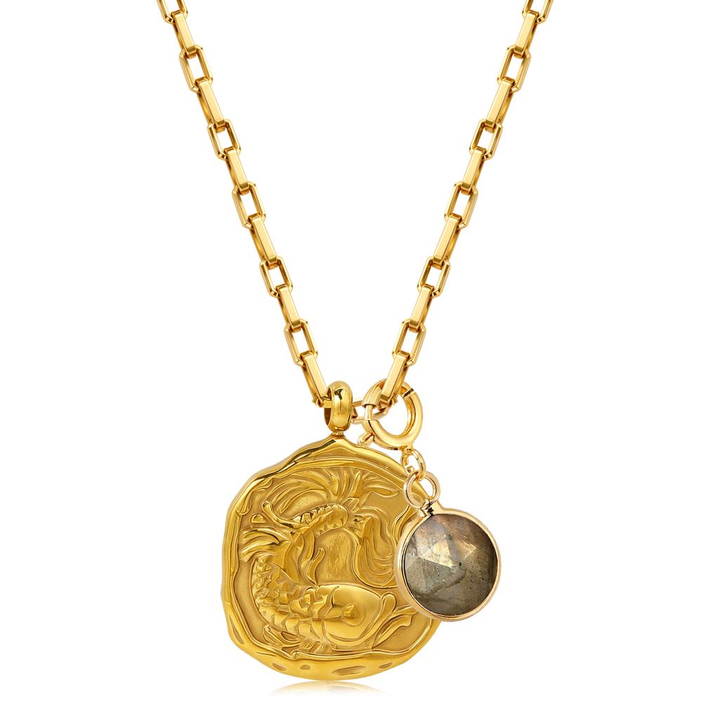 12 Zodiac Stainless Steel Women's Necklace Birthstone Zodiac Round Pendant Necklace Sweater Chain Amulet Color Christmas Gift