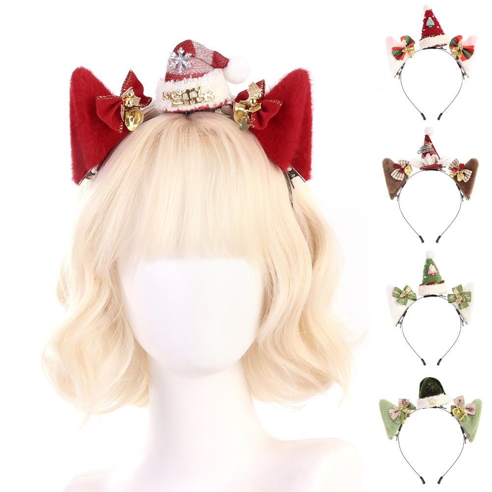 Christmas headband, animal ear hair clip, hat, and headpiece – a 2-in-1 detachable cat ear accessory for autumn and winter, with a Japanese-style