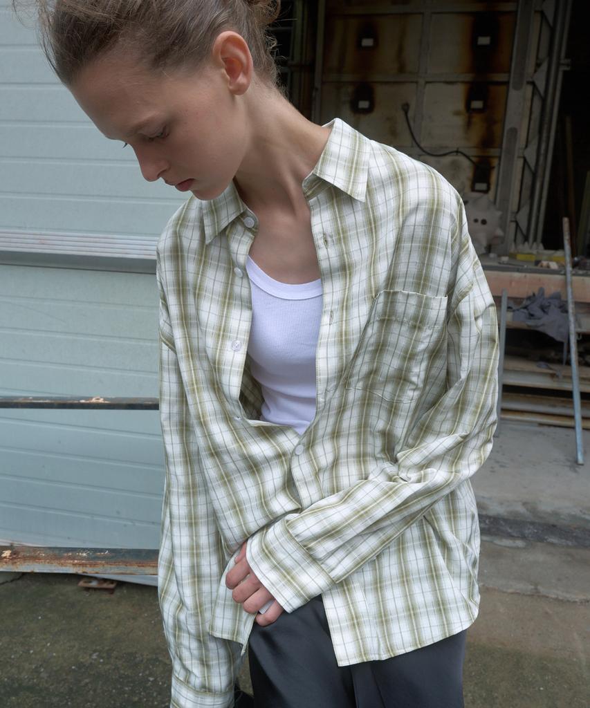 KIJUN Oversized Check Shirt_Olive