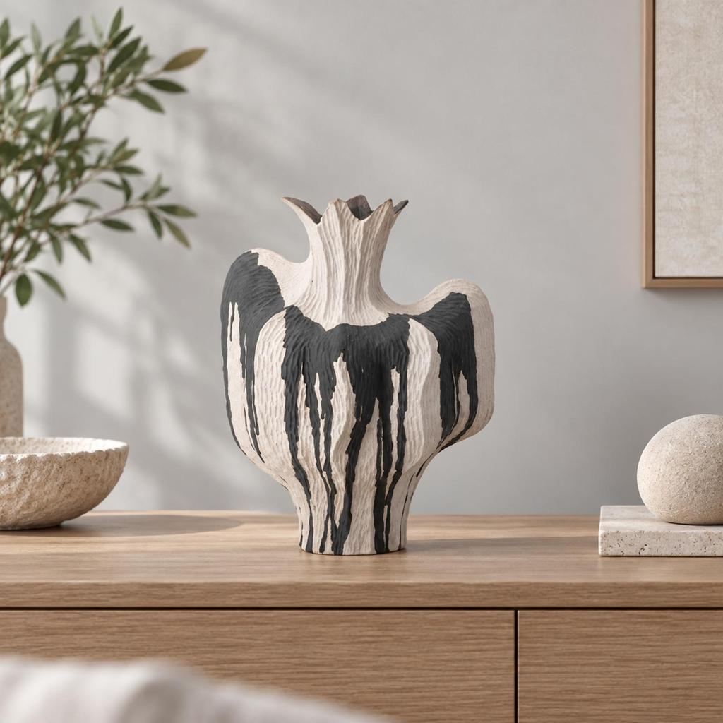Organic Silhouette Flower Vase Asymmetrical Hand-Painted Textured