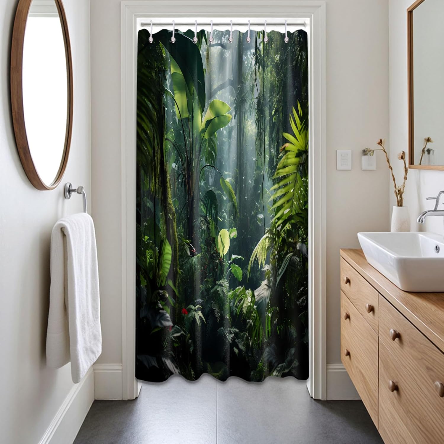 

Green Jungle Shower Curtain Nature Forest Rainforest Landscape Tropical Plant Scenery Bathroom Decor, Waterproof Fabric With W60H190(CM)-1 Pcs