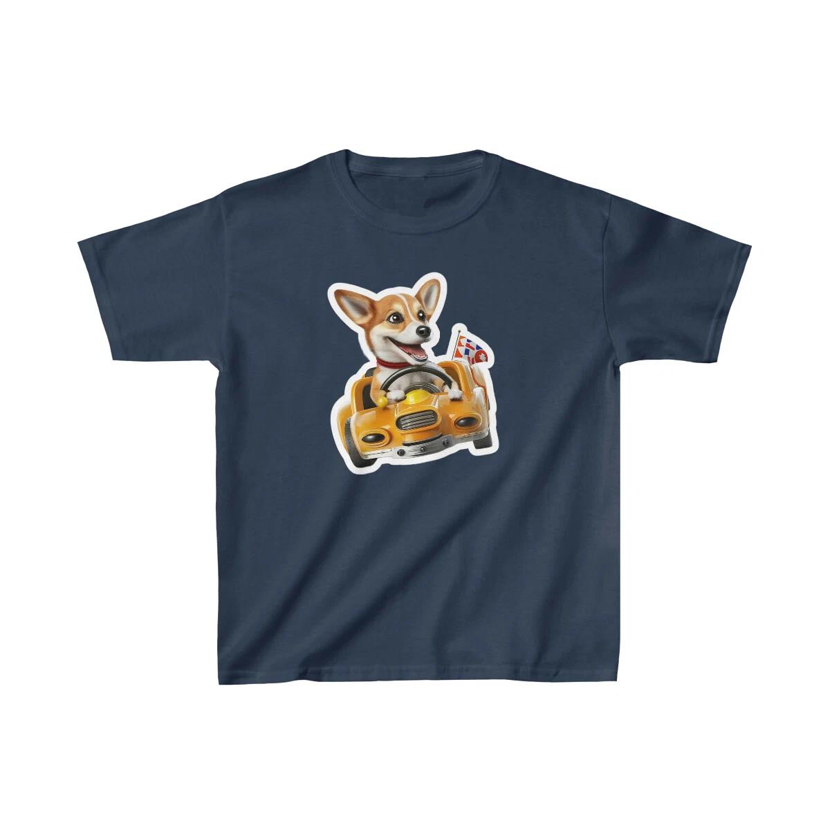 

US KIds 7Y 14Y - Cute dog driving a Nascar race car - Cute Funny Kids Heavy Cott 3XL