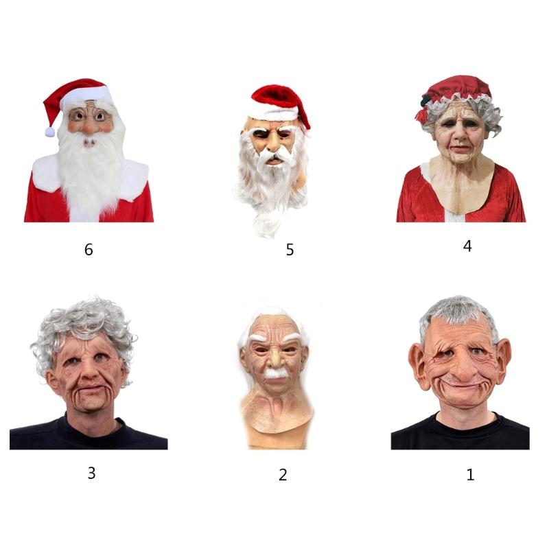 Halloween Mask Party Wrinkled Latex Mask Party Dress Up Supplies Christmas Grandfather Hat Mask Full Face Headgear Mask