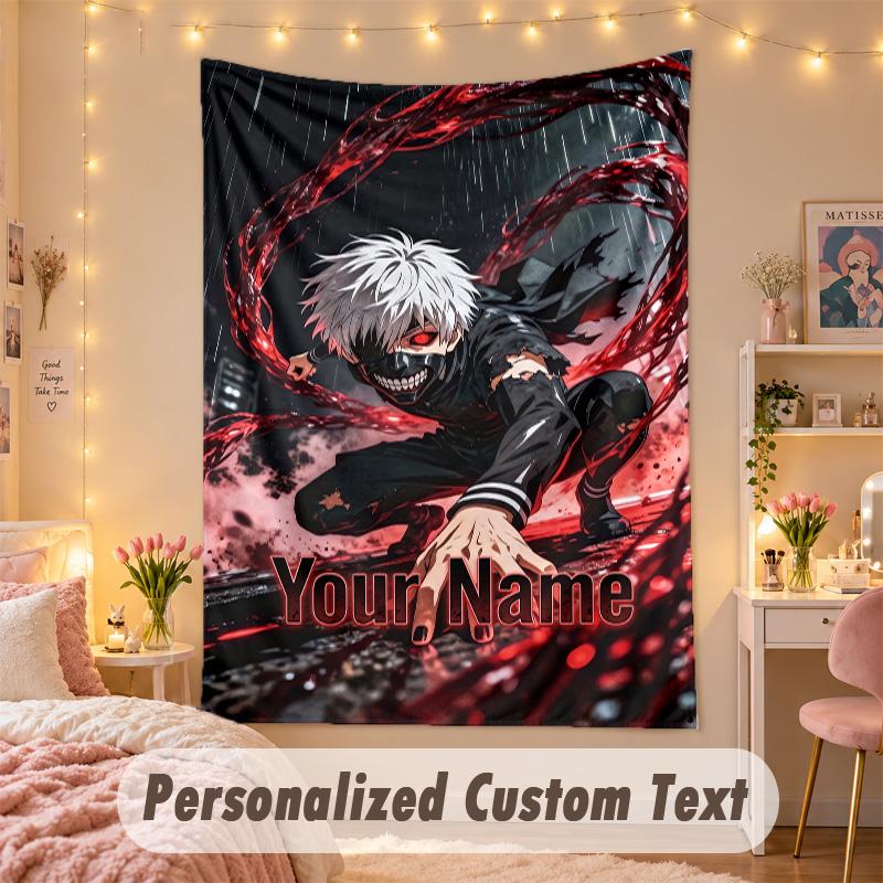 Custom Personalized Tapestry,Tokyo Ghoul Print Custom Name Text Wall Art Hanging for Bedroom
