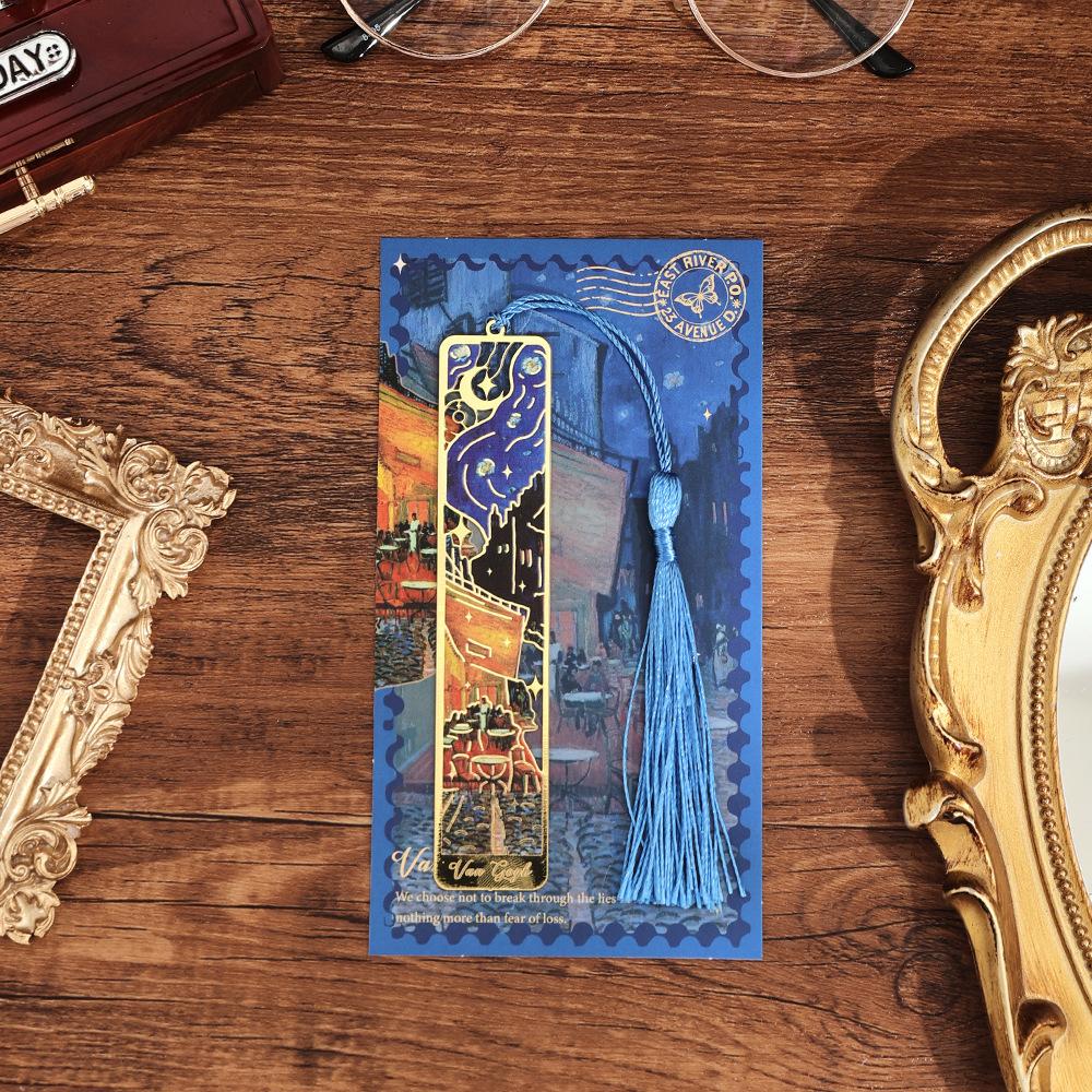 1PC Exquisite Floral Painting Metal Bookmark Hollow Bronzing Bookmark With Tassel Gifts For Book Lovers Writers Readers Students