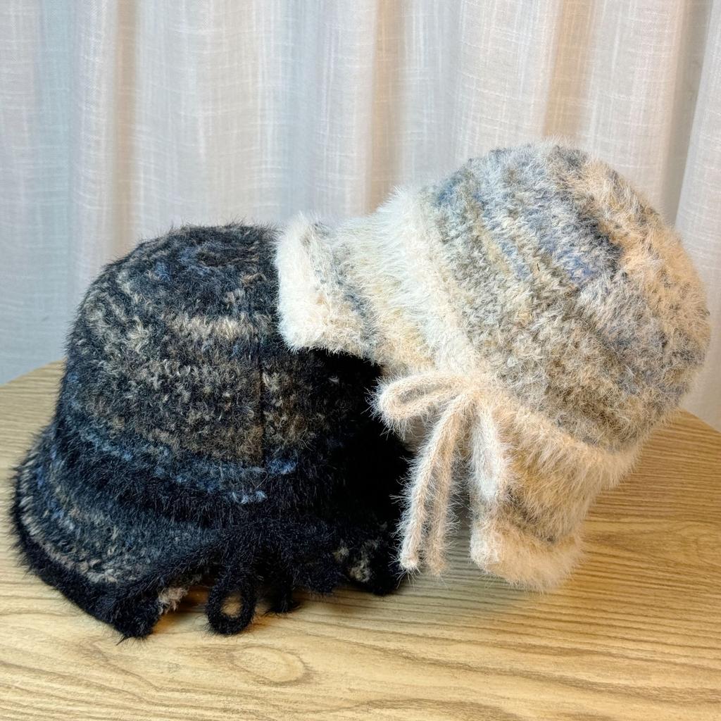 Autumn and Winter Contrasting Colors After Split Bow Basin Hat Women's Knitted Hat Bucket Hat