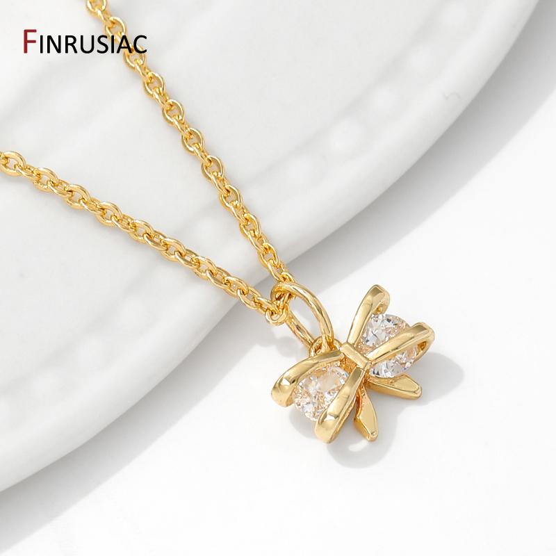 14K Gold Plated Brass Mini Cubic Zircon Bow Knot Charms Pendant For Jewelry Making,DIY Earring Bracelet Making Accessories