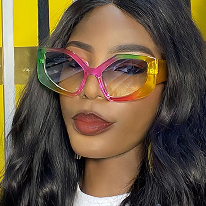 Oversized Rainbow Cat Eye Sunglasses Women For Men Luxury Brand Designer Vintage Sun Glasses Popular Punk Big Frame Shades