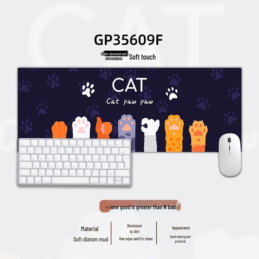 Tech Leather Healing Girl Large Mouse Pad with Cartoon Animal Design - Thick Keyboard and Wrist Rest Desk Mat