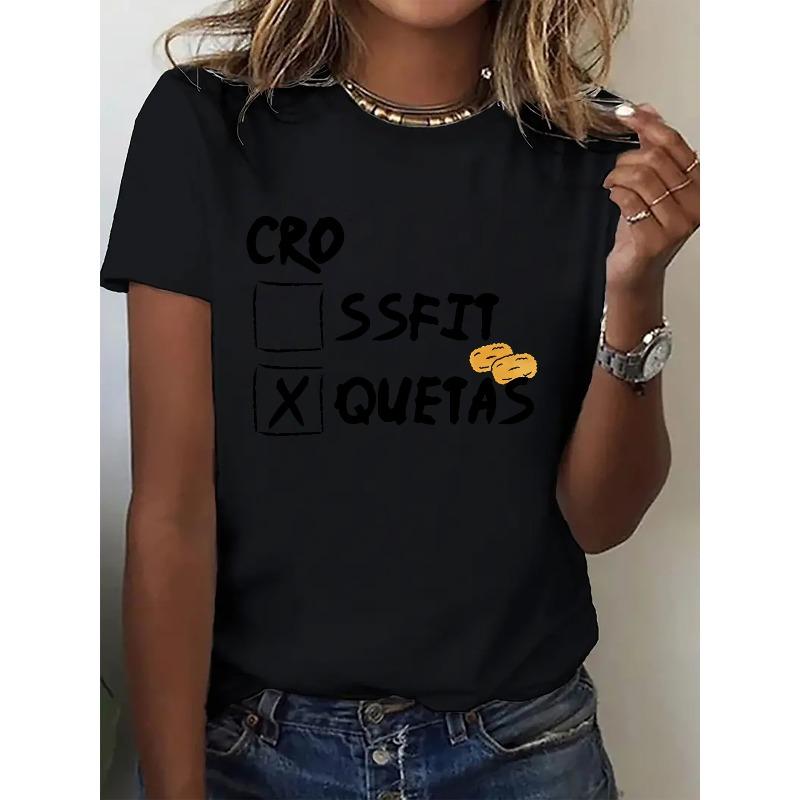 

Women s Casual T-Shirt - CROSSFIT QUETAS Letter Print - Printed Style - Women s Casual Athletic T-Shirt - Stylish Short Sleeve, 4XL чорний