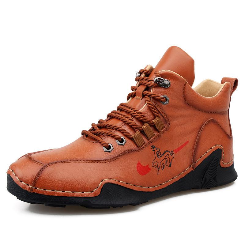 

Men s fashion medium and high-top casual outdoor sewing leather boots 2021 new trend 48 large size men s shoes 835 48