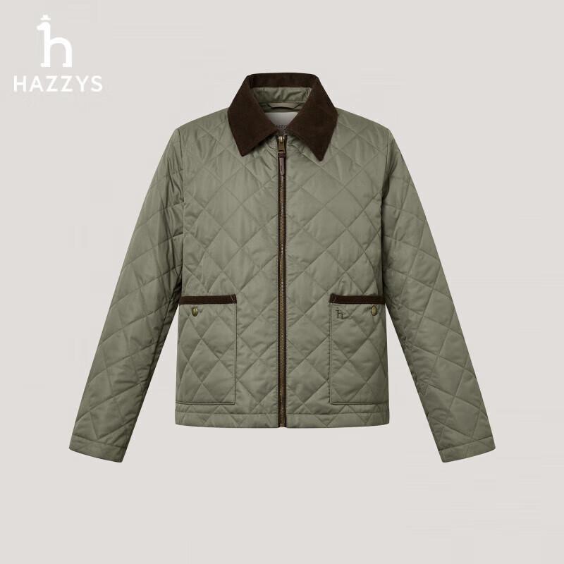 HAZZYS Women's Diamond Quilted Contrast Collar Short Padded Jacket