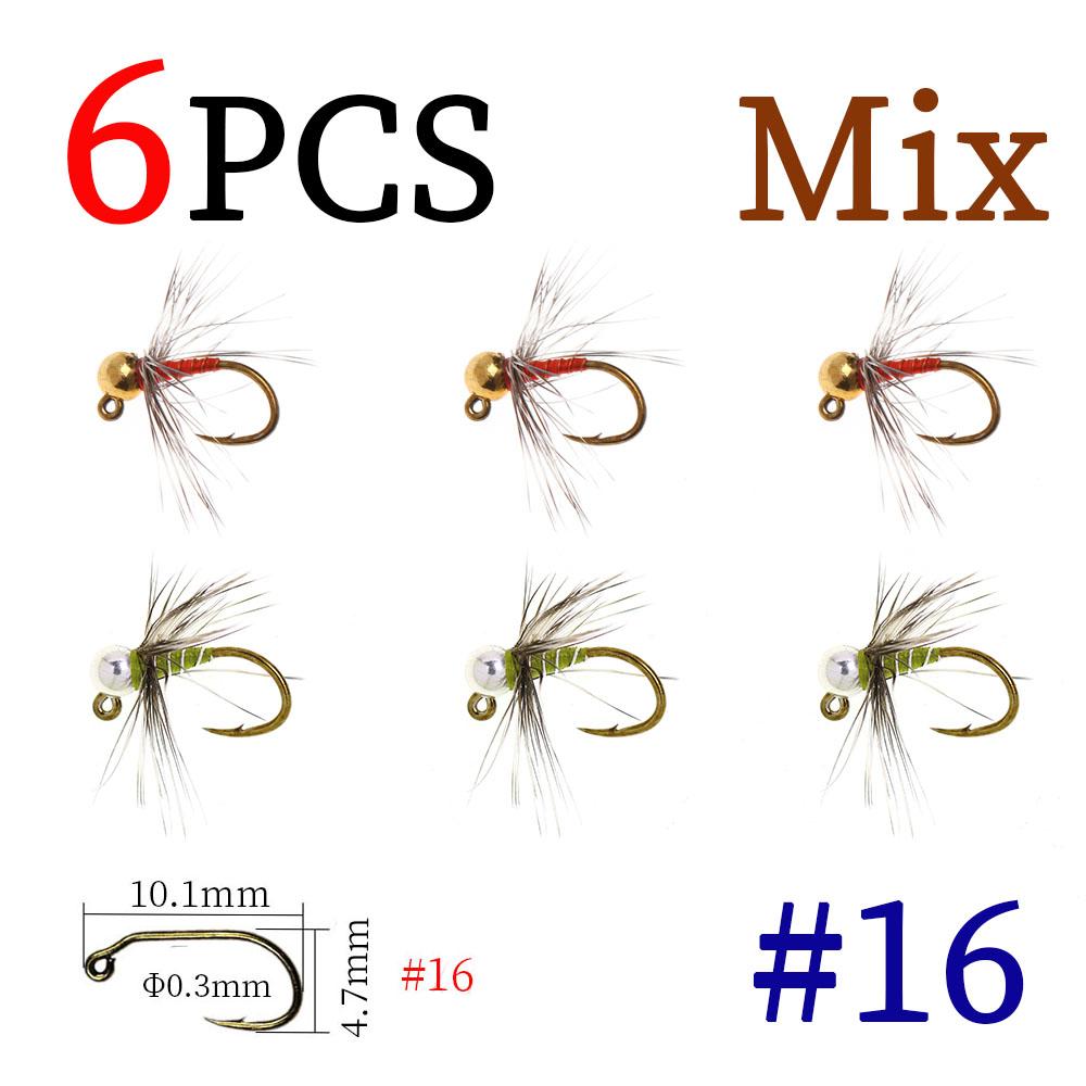 6PCS Tungsten Beadhead Midge Jig Nymph Fast Sinking Fly Fishing Lure for Trout Grayling Euro Nymphing