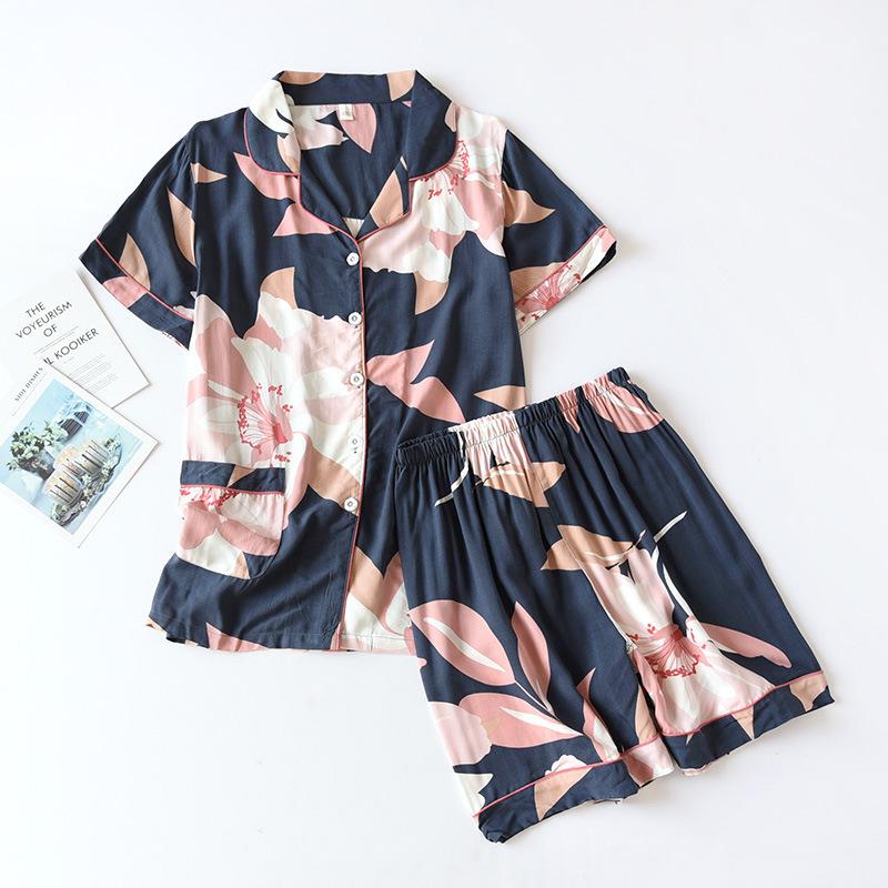 Women's Summer Short Sleeve Pajama Set - Loose Fit, Plus Size, Two-Piece with Shorts