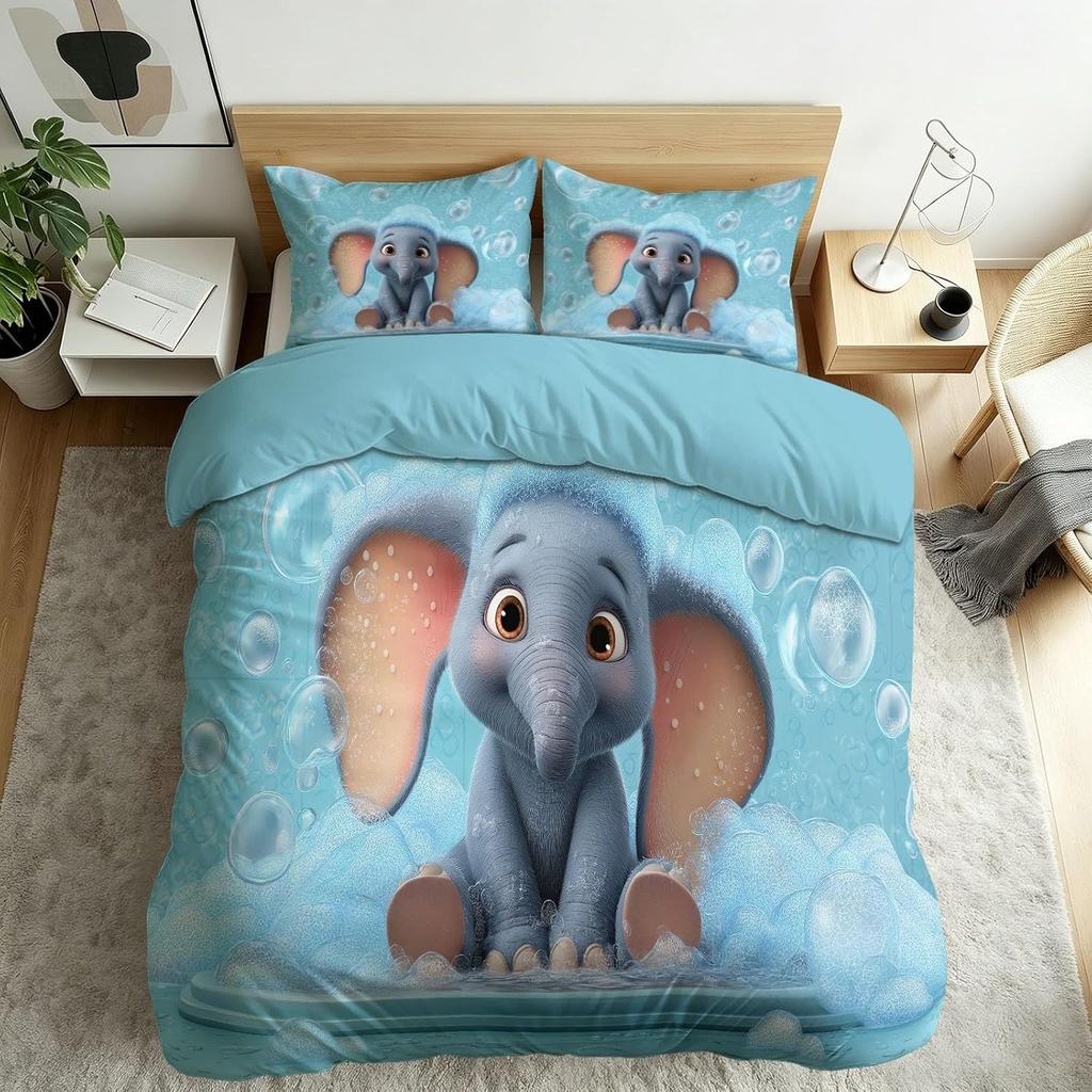 Cute Animal Elephant 2 Pcs Duvet Cover Set and Pillowcase 75*50cm,Cartoon Animal Bedding with Hidden Zipper for Boys,Girls Teens
