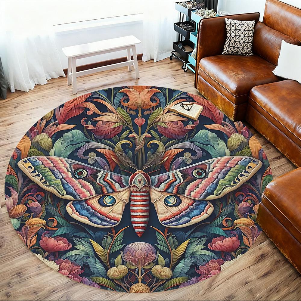 1pc Butterfly Flowers Round Chair mat Area Rug - Non-Slip, Floor Mat for Office, Bedroom, and Indoor Decor c1118188