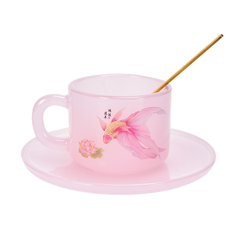 Women's Glass Coffee Cup Personal Tea Cup Glass Water Cup Portable Mug Gift Box Set with Spoon and Saucer