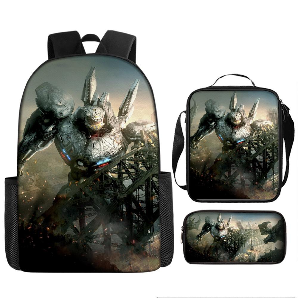 Pacific Rim schoolbag, primary and secondary school students, boys, mecha war, monster backpack, kindergarten burden reduction three-piece set