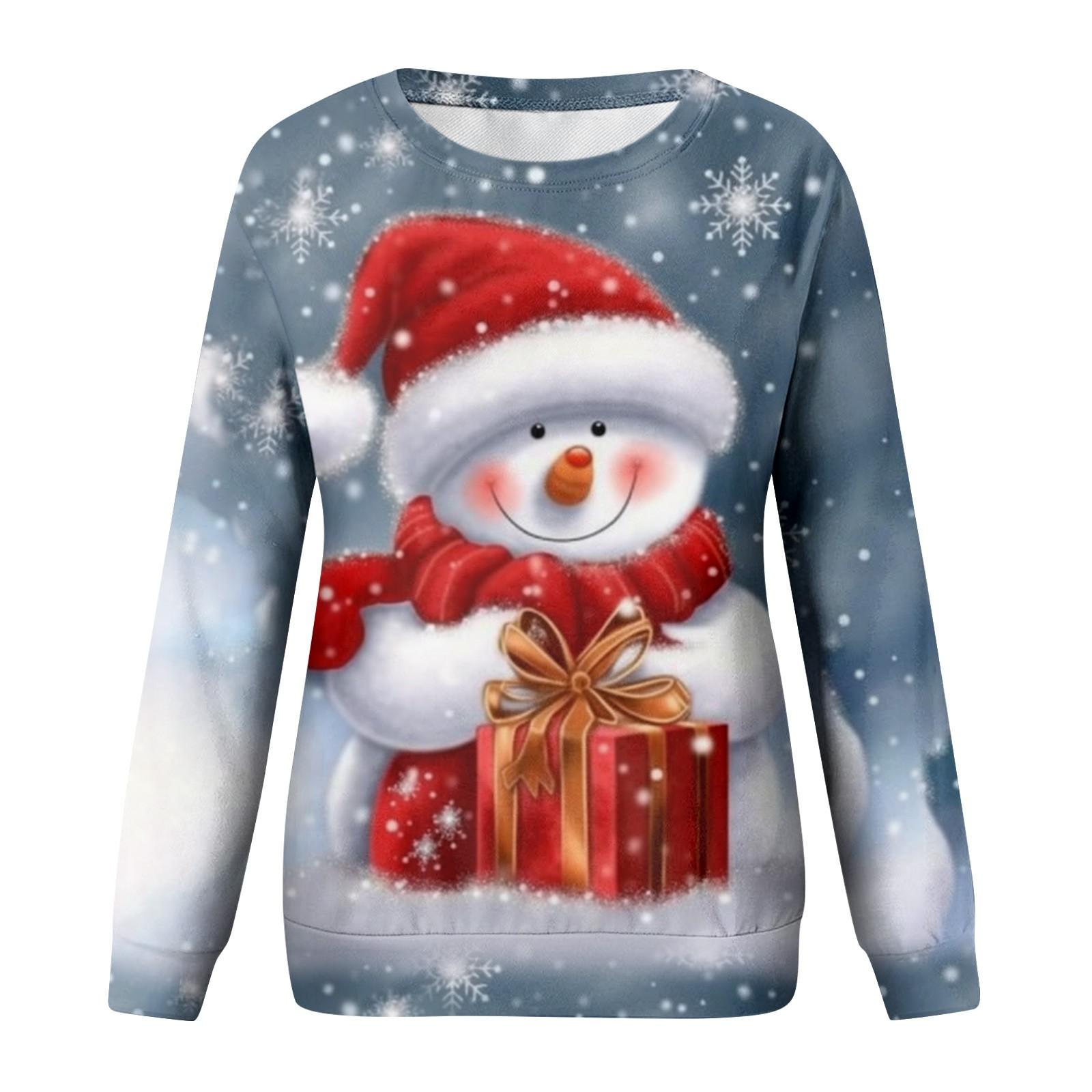 Женская повседневная модная рождественская печать с длинным рукавом и круглым вырезом — фото 5