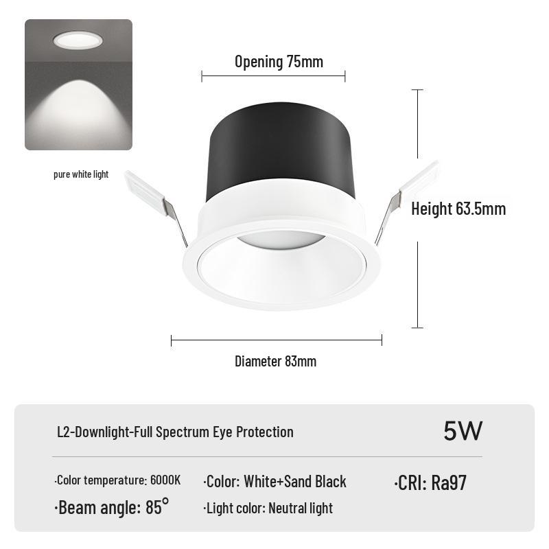 

Full Spectrum Anti-Glare Recessed Ceiling Spotlight for Eye Protection in Living Rooms