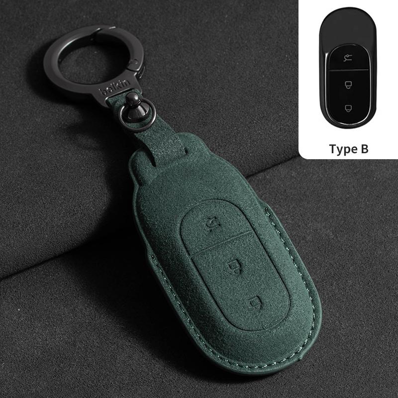 Leather Car Key Case Cover Protector Shell Fob Accessories for Leapmotor T03 S01 C11 Auto Key Shell Fob Protector Suede Keychain