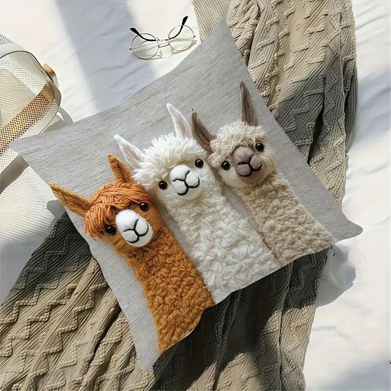 Alpaca Friend Single-Sided Printed Pillowcase Modern Style Suitable For All Room Types Decoration Does Not Include Pillow Insert