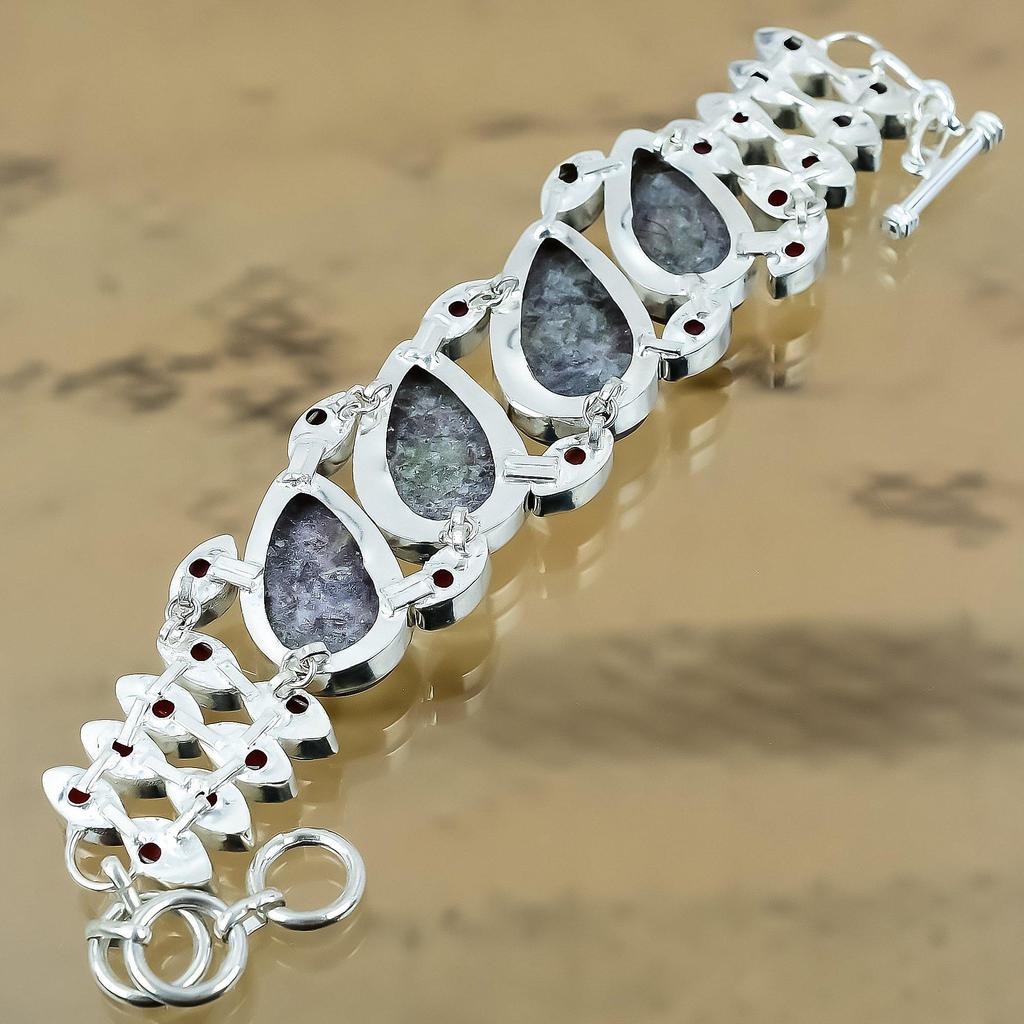 Natural Rhodonite Gemstone 925 Silver Chain Adjustable Bracelet For Girls