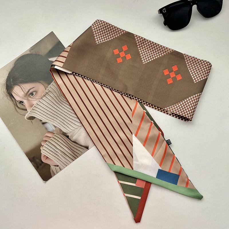Double-sided Long Strip Small Silk Scarf Women's Professional Wear Spring and Summer New Decorative Small Scarf Tied Hair Band Streamer