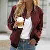 women's Crew Neck Long Sleeve Solid Color Zip Up Bomber Jacket Casual Loose Baseball Outerwear Coat
