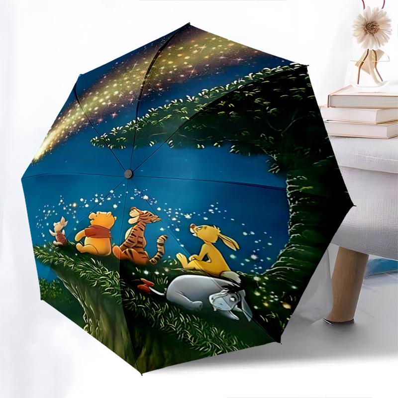 Winnie-the-Pooh, Night Sky Themed Automatic Opening and Closing Umbrella, Brightly Colored 8-rib Portable Umbrella, Suitable for Men and Women, A Perf