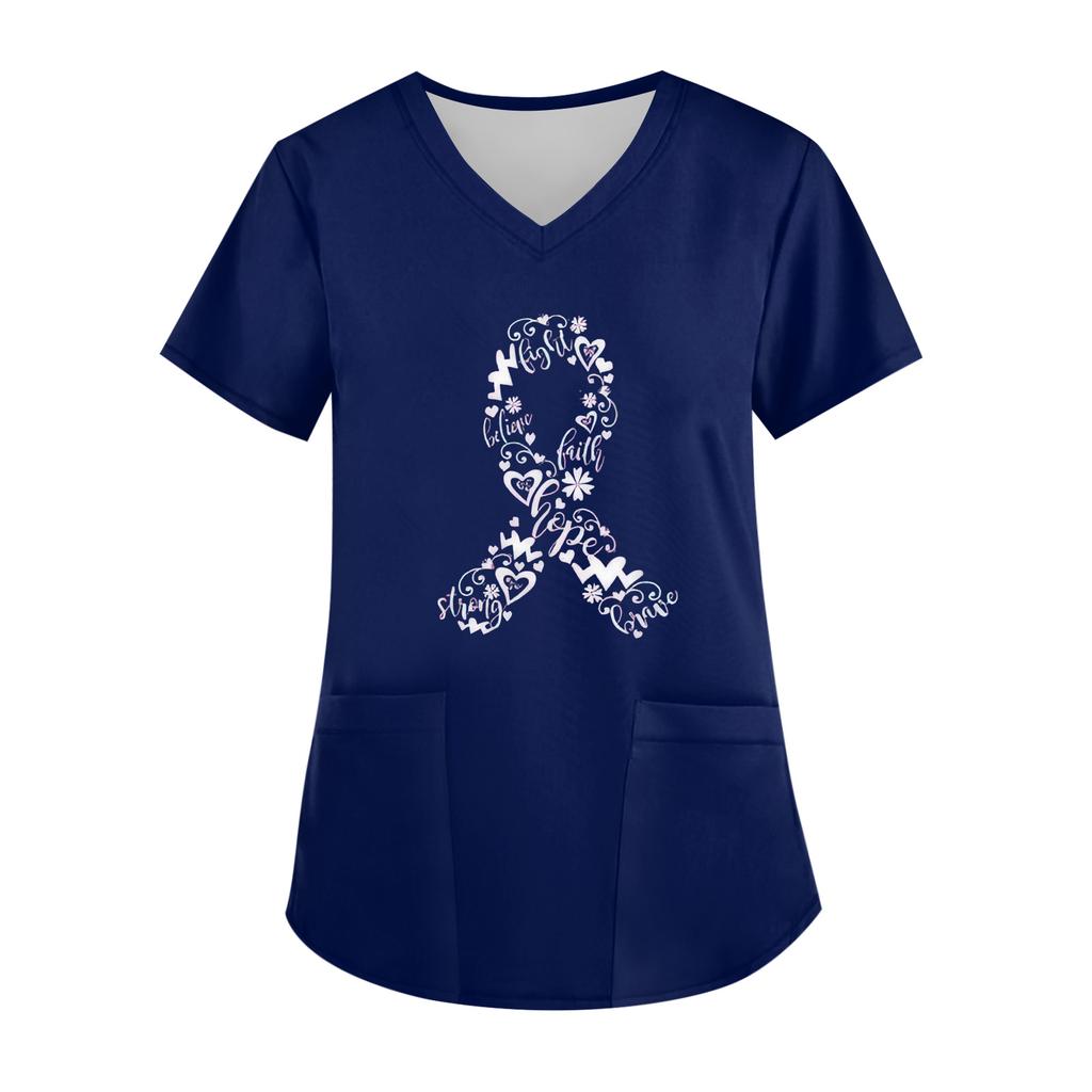 Women's V-Neck Short-Sleeve Pocketed Top With Side Slit