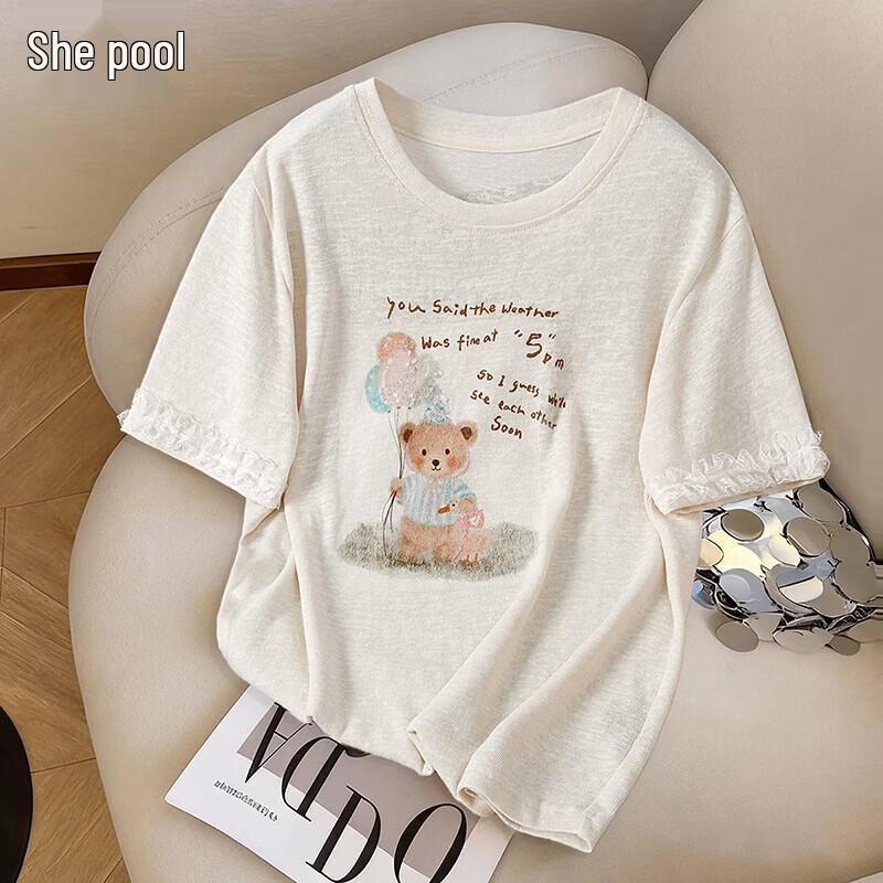 Shechi Women s Loose Fit Cartoon Print T-Shirt M