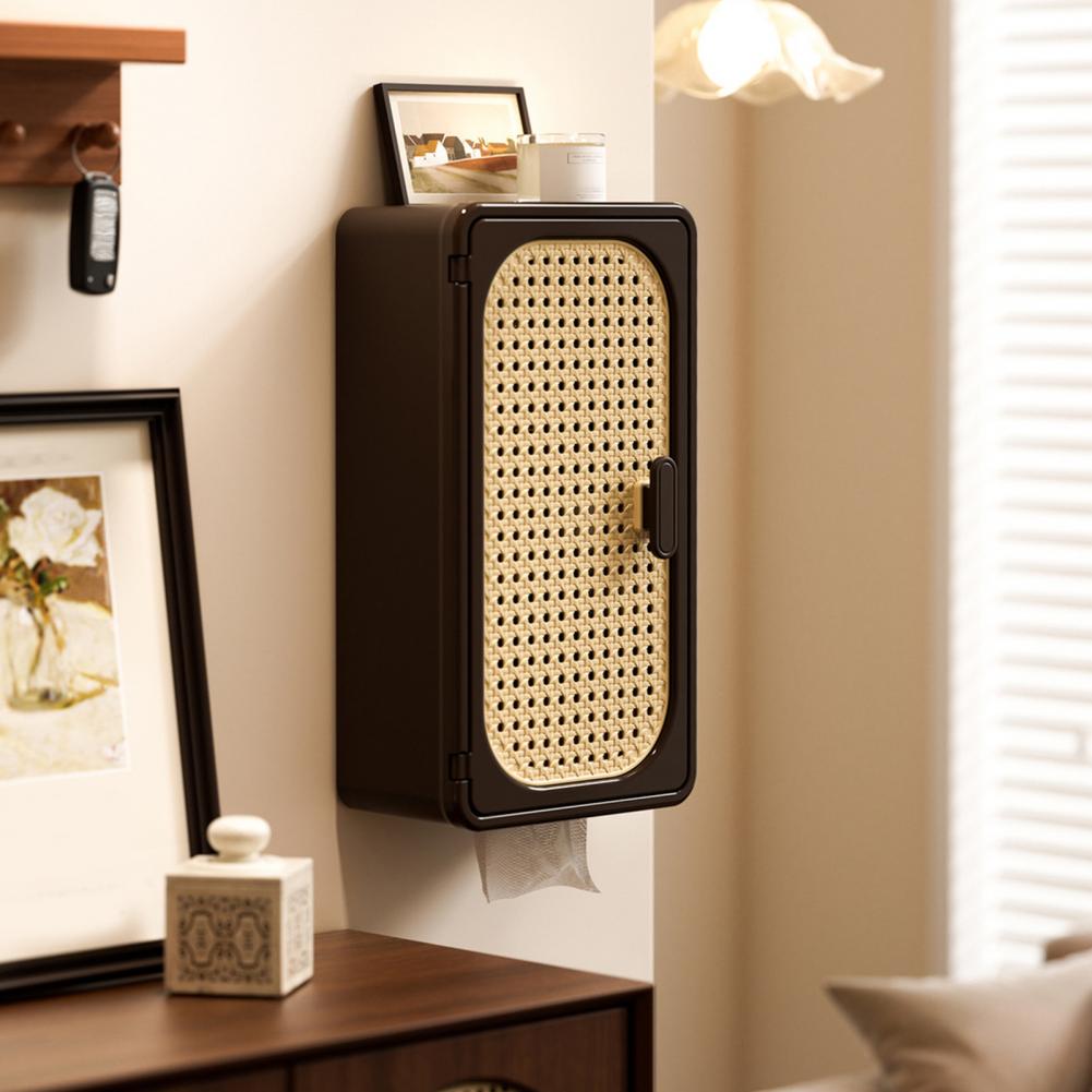 Bathroom Storage Cabinet Bathroom Wall Cabinet with Door 3-tier Over Toilet Storage Rattan Tissue Box Cover Wicker for Kitchen