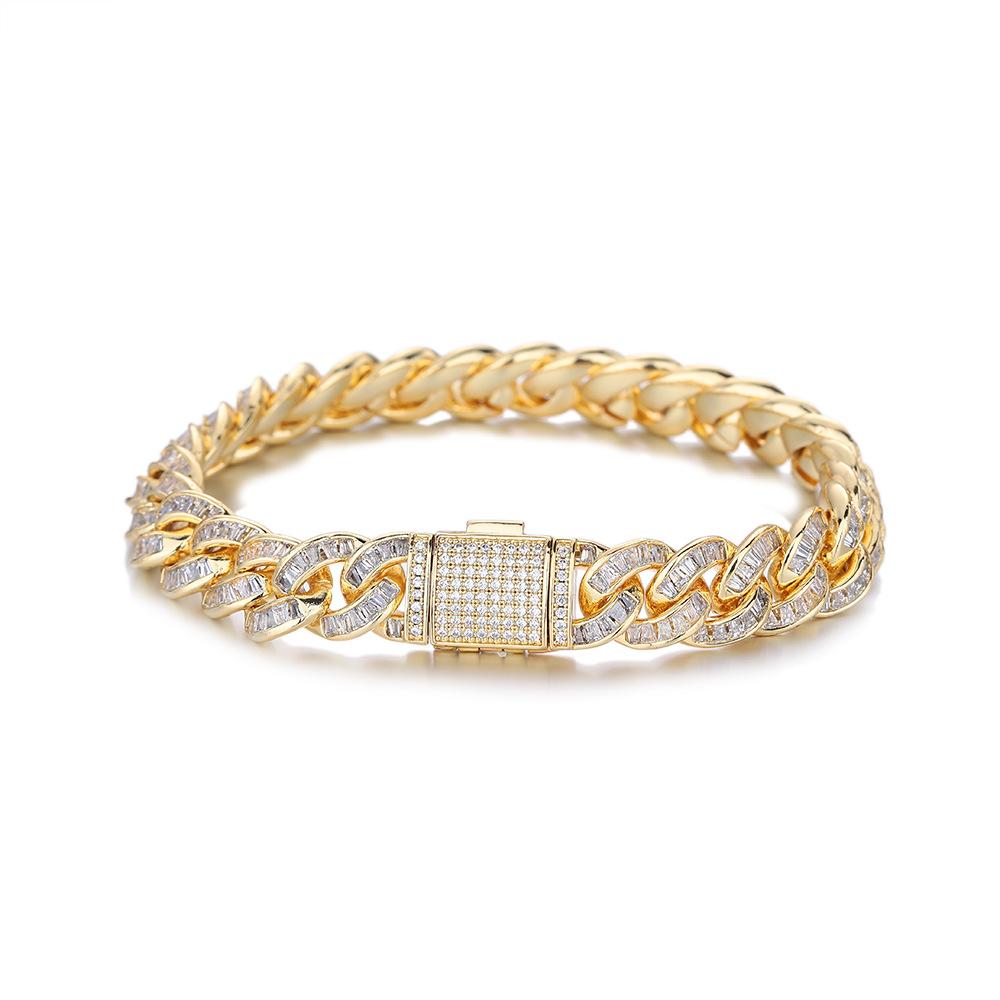Flat Cuban Chain 11mm Oval String Ring Cuban Diamond Chain Full Diamond T Square Zircon Men's Bracelet Necklace Cuban