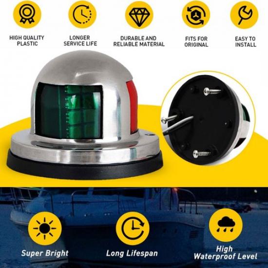 2IN1 Marine Boat Yacht Pontoon 12V Stainless LED Steel Bow Navigation Lights ABS