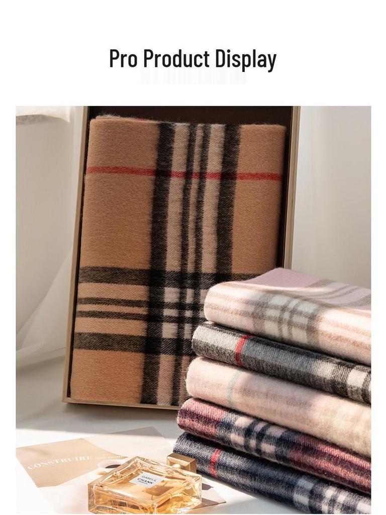 Korean Style Premium Women's Wool Scarf - Autumn/Winter British Plaid Shawl