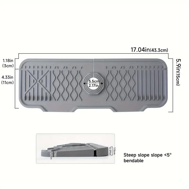 

Silicone Sink Splash Guard Mat with 5° Slope - Anti-Slip Faucet Handle Drip Catcher Tray - Sink Protector for Kitchen, Bathroom, Farmhouse, RV серый