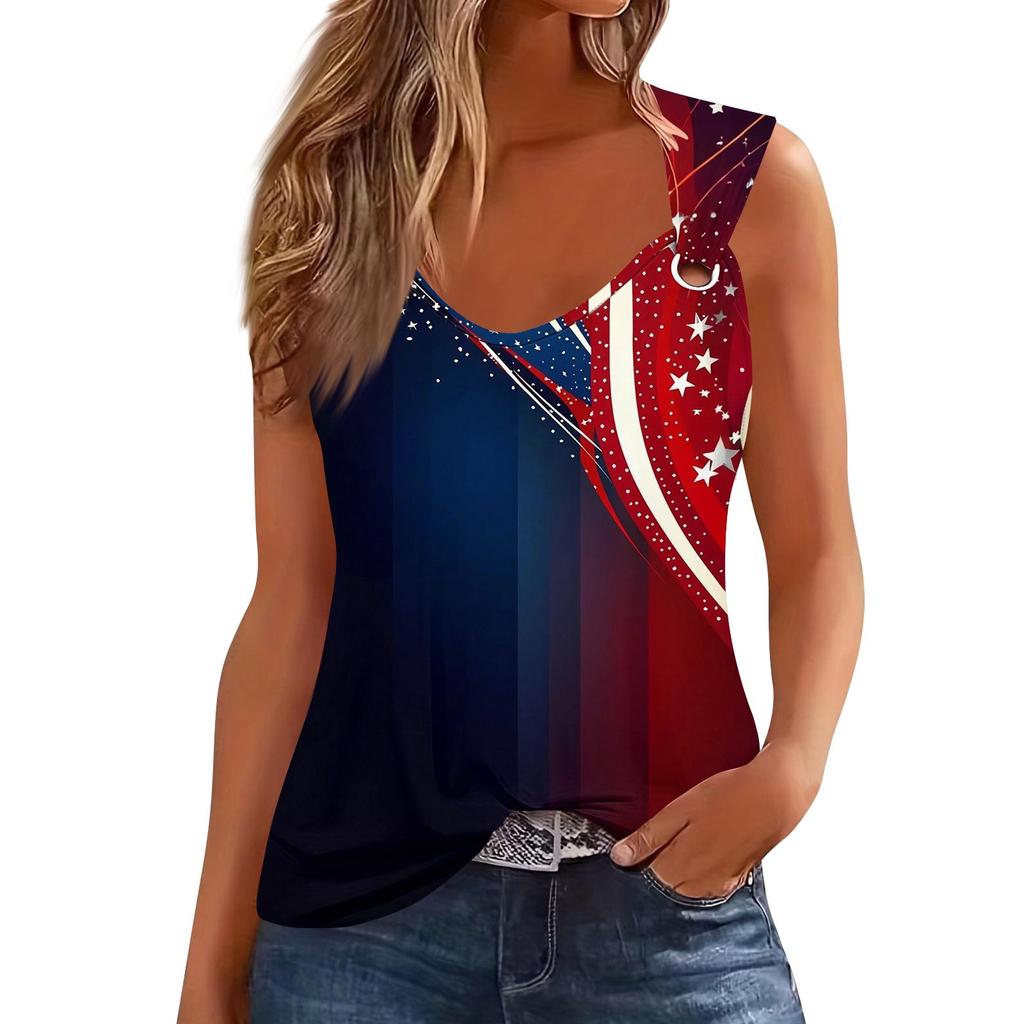 Womens Tank Top V Neck Basic Printed Casual Flowy Sleeveless Deep Side Cut Tops For Women