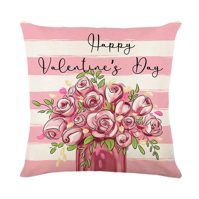 

Наволочка на День святого Валентина Домашний орнамент Чехол на подушку для дивана в гостиной Льняная наволочка с принтом Розовая Милая Простая 45 * 45Cm without core