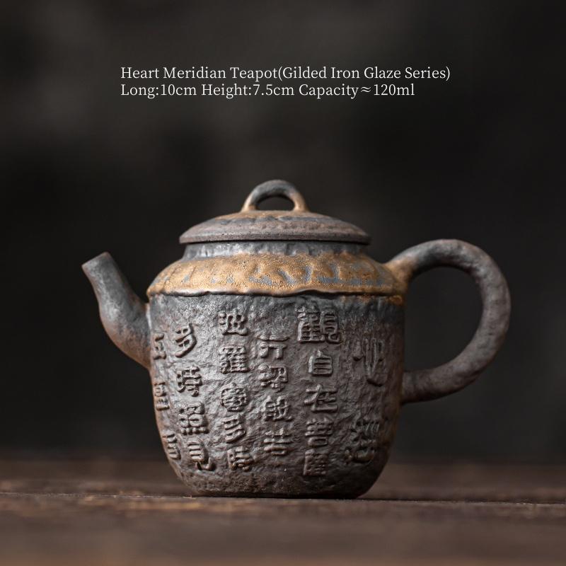 

100ml Gilded Iron Glazed Old Rock Mud Heart Meridian Teapot Handmade Rough Pottery Vintage Tea Kettle Tea Making Tea Ceremony