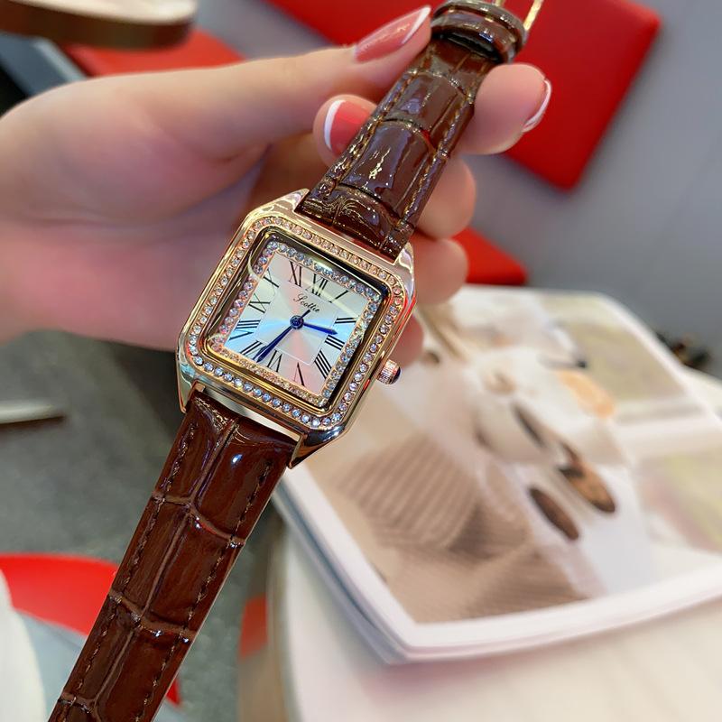 Square Simple Roman Diamond Women S Watch Niche Light Luxury Leather Watch Fashion High Sense Women S Watch