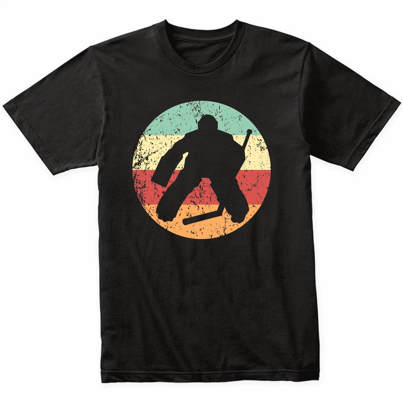 Hockey Goalie Silhouette Retro Hockey T-Shirt - Retro Colors 4XL