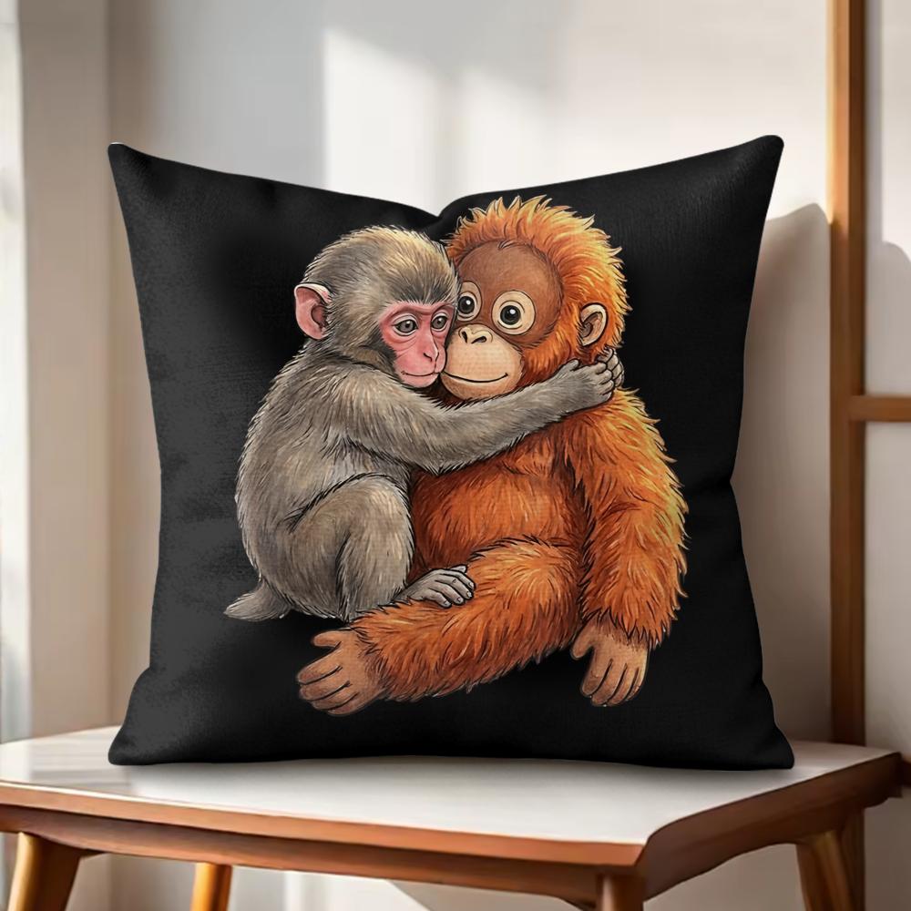 punch monkey Cushion Cover Natural Linen Organic Fabric DoubleSided Printing Couch Pillow Covers Home Decor