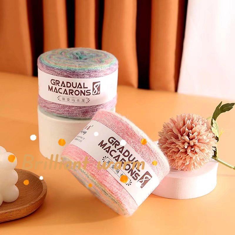 100g/roll Macaron Rainbow Section Dyed Yarn Mohair Blend Hand Woven Crochet Baby Sweater Outer Scarf Cake Thread Soft Fluffy