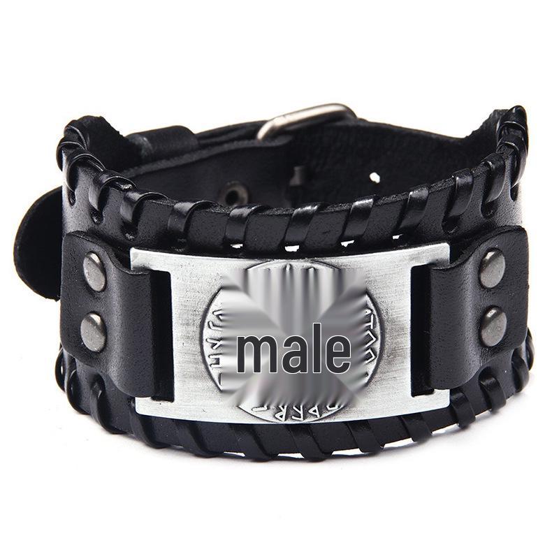 Qinuo Vintage European and American Genuine Leather Bracelet - Classic Simple Design.