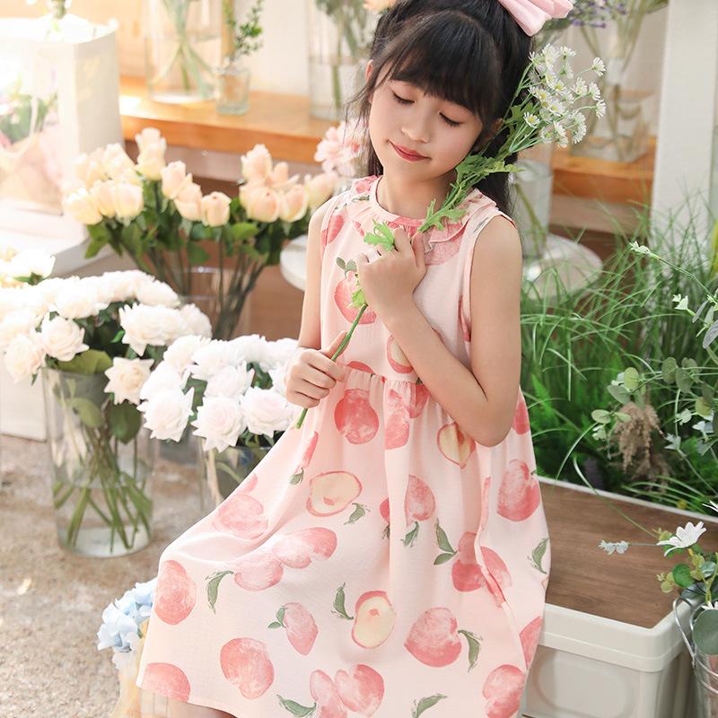 Children's Sweet Mesh Vest Halter Dress Summer Girls Pompadour Princess Dress