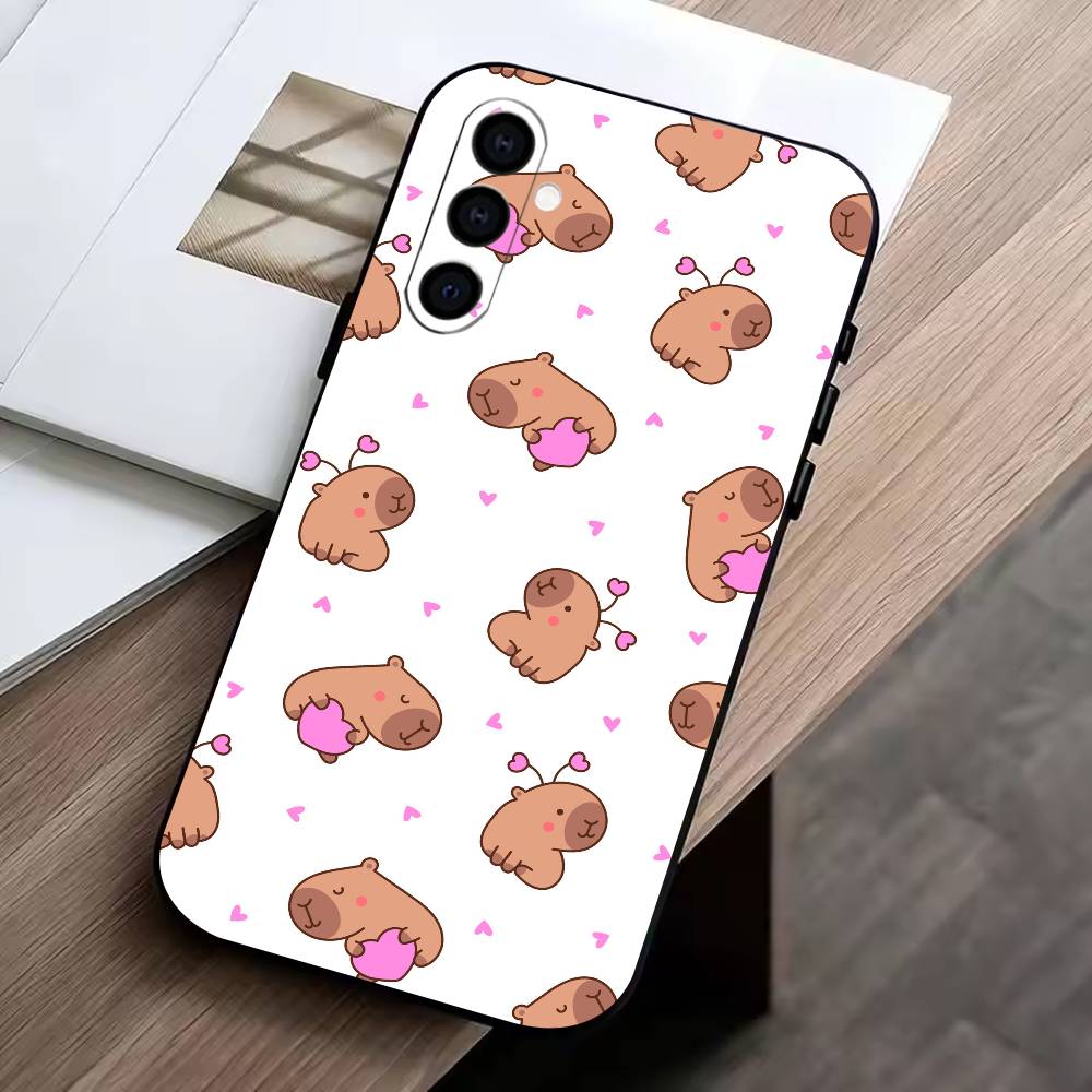 

Cute K-Kawaii Capybara Phone Case Black Silicone Soft For Samsung Galaxy A73,A72,A71,A70,A53,A52,A51 Samsung a41