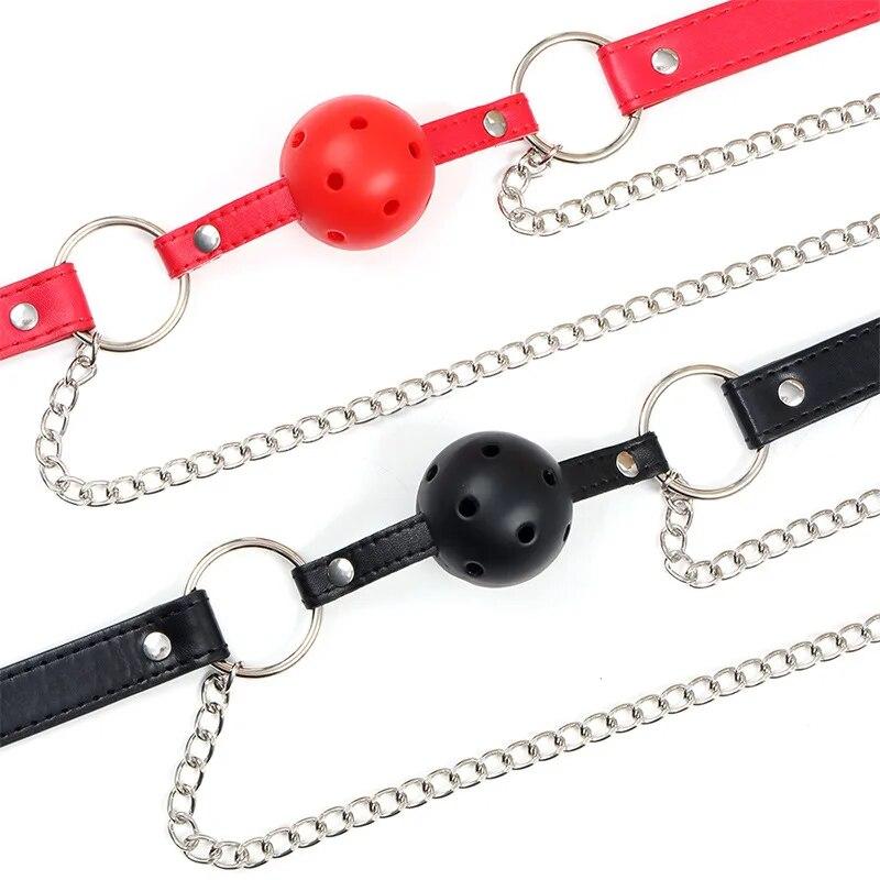 Jucărie erotică din piele PU Gag pentru gură Minge Sex oral cu clemă de lanț Sâni cleme pentru mamelon Fetish Bondage Harness Jucării sexuale Jocuri pentru adulți