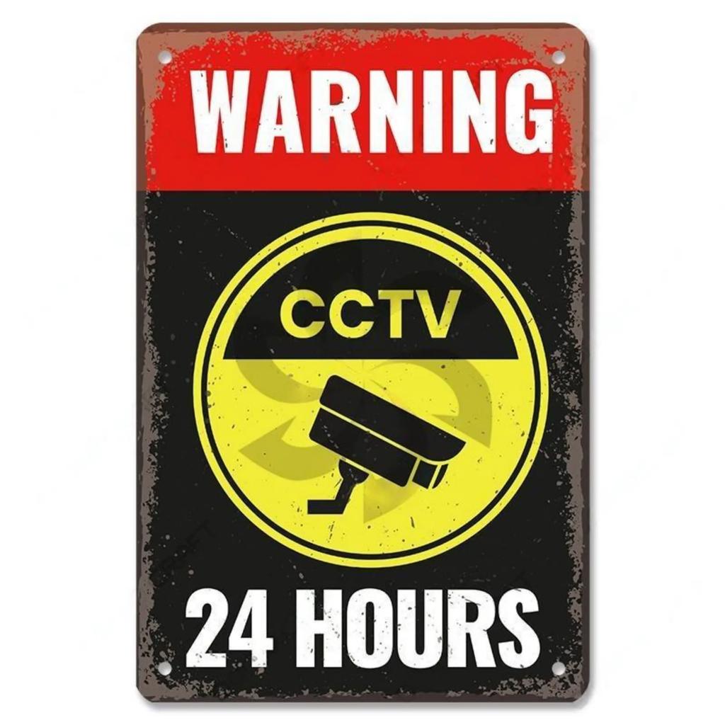 Warning CCTV Tin Signs Metal Plaque Notice 24 Hour Security Camera Vintage Poster Metal Plate Wall Decor for Mall Shop Bar Ho