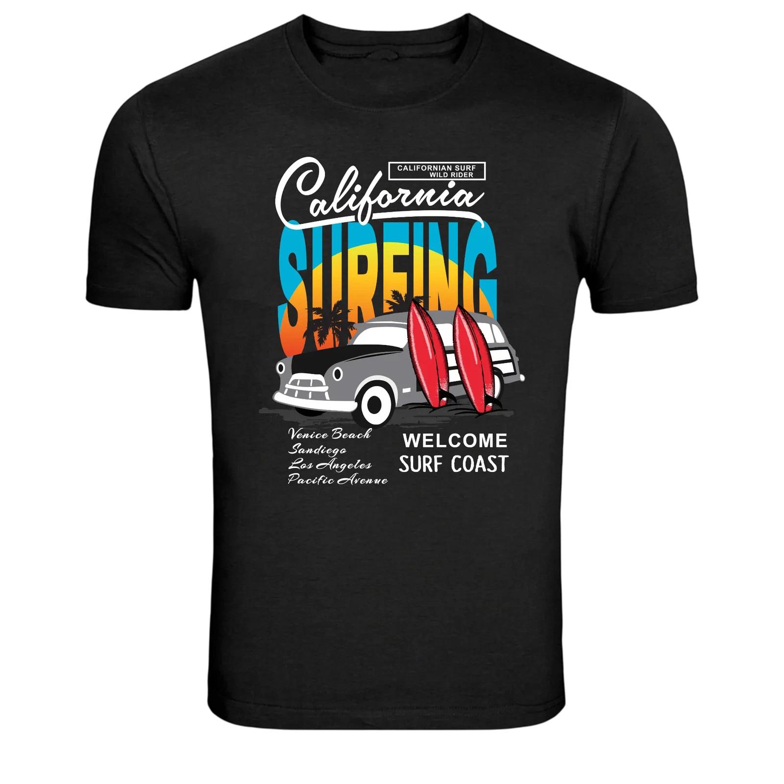 California Surfing Vintage Surf Van Beach Graphic T-Shirt L